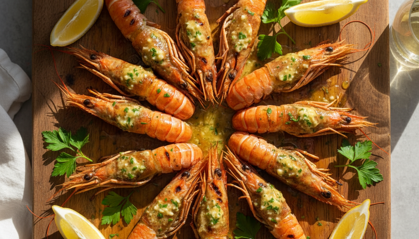 Лангустины на гриле с лимонным маслом и зеленью